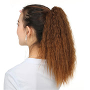 Natural Retro Short Curly Hair Clip-on Corn Blanching Horsetail Wig (Flaxen)