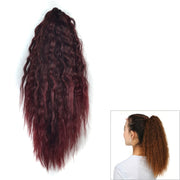 Natural Retro Short Curly Hair Clip-on Corn Blanching Horsetail Wig (Wine Red)