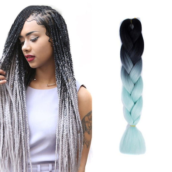 Fashion Color Gradient Individual Braid Wigs Chemical Fiber Big Braids, Length: 60cm(41 Black+Light Green)