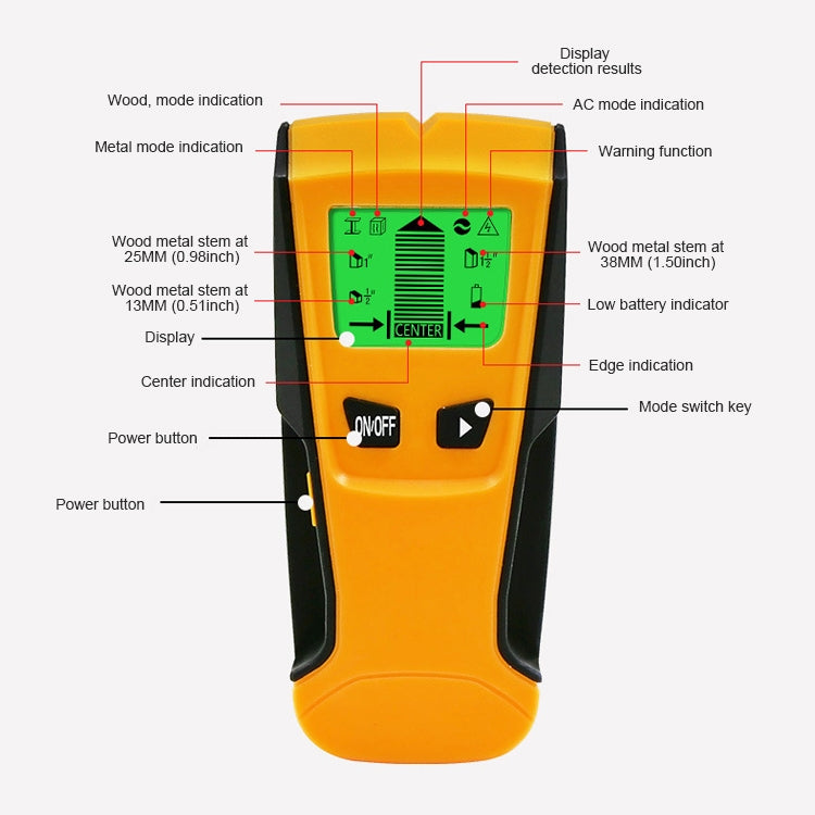 TH210 3 in 1 Wall Metal Detector for Voltage and Cable with Metal Detection Function - Metal Detector by PMC TechLife | Online Shopping South Africa | PMC TechLife | Buy Now Pay Later Mobicred
