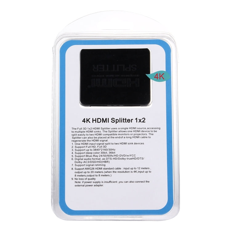 4K HDMI Splitter Full HD 1080p Video HDMI Switch Switcher 1x2 Split Out Amplifier Dual Display for HDTV DVD PS3 Xbox(Black) - Splitter by PMC TechLife | Online Shopping South Africa | PMC TechLife