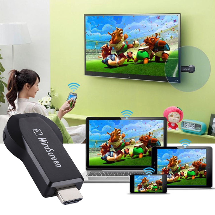 MiraScreen WiFi Display Dongle / Miracast Airplay DLNA Display Receiver Dongle Wireless Mirroring Screen Device with 2 in 1 USB Cable (Black) - Wireless Display Dongle by PMC TechLife | Online Shopping South Africa | PMC TechLife | Buy Now Pay Later Mobicred