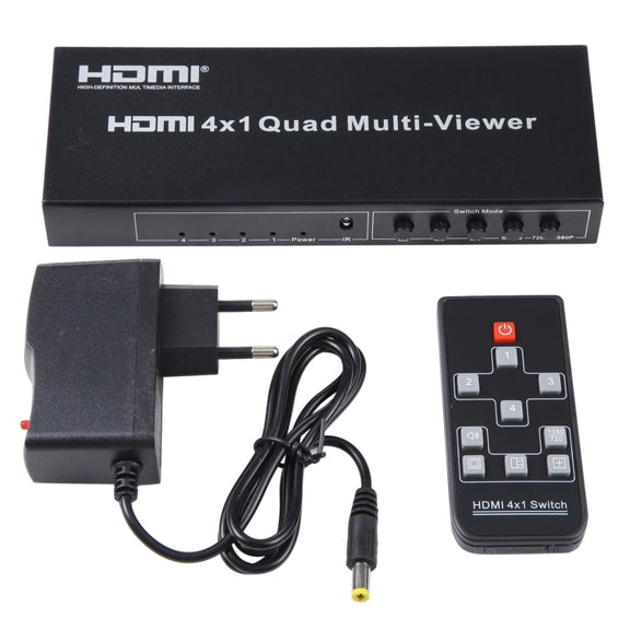 4 in 1 Out HDMI Quad Multi-viewer with Seamless Switcher, UK Plug