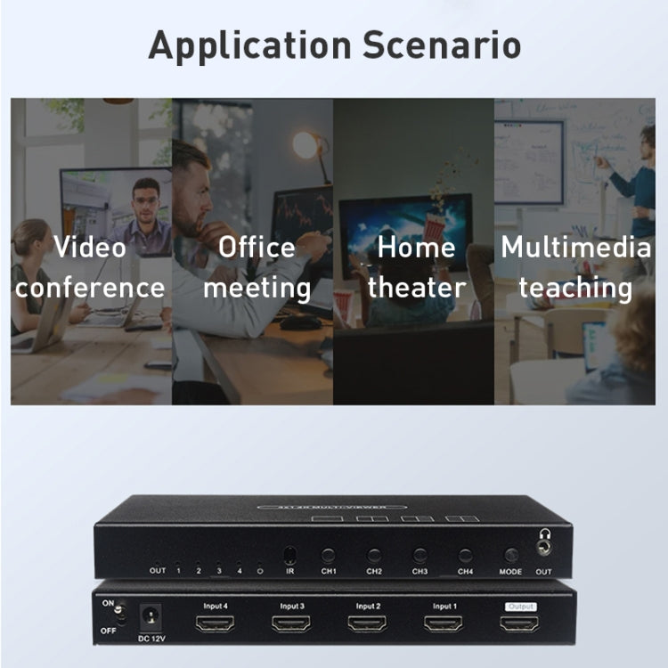 Measy MV4341 4K 30Hz 4 In 1 Out HDMI Quad Screen Splitter, Plug Type: US Plug (Black) - free shipping - PMC Jewellery - Order now!