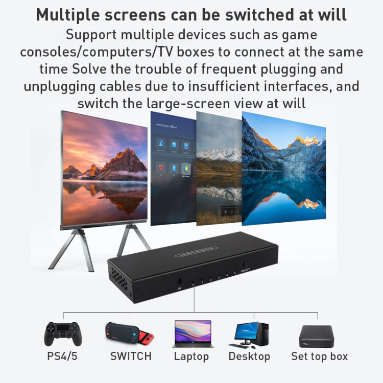 Measy SWH4651 4K 60Hz 5 In 1 Out HDMI Converter Switcher, Plug Type: EU Plug (Black) - free shipping - PMC Jewellery - Order now!