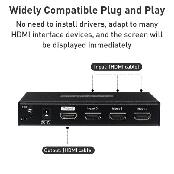 Measy SWH4631 4K 60Hz 3 In 1 Out HDMI Converter Switcher, Plug Type: US Plug (Black)