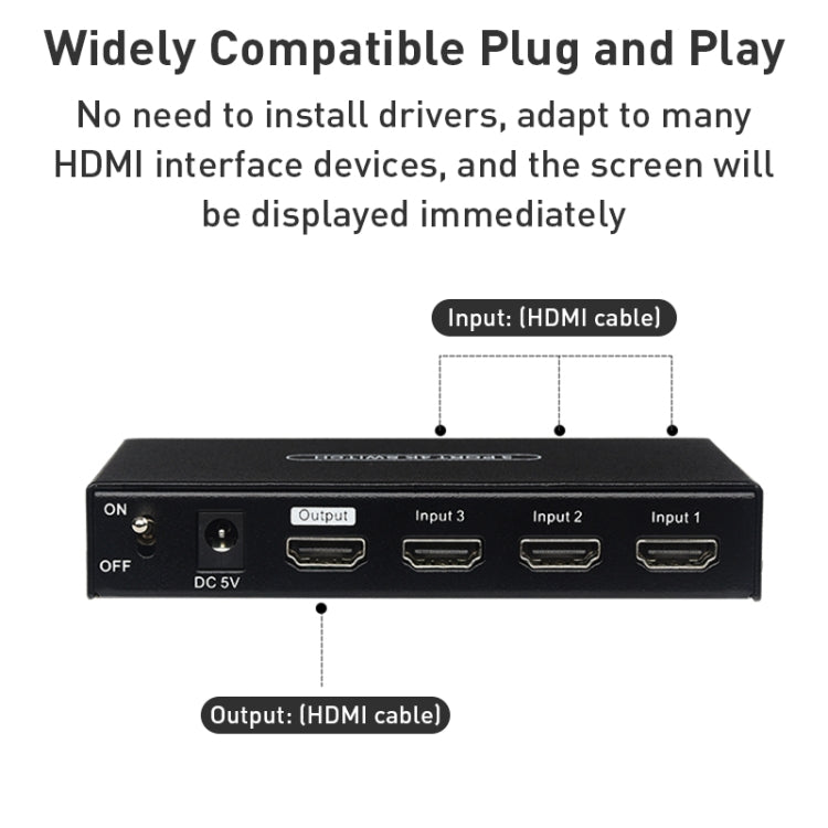Measy SWH4631 4K 60Hz 3 In 1 Out HDMI Converter Switcher, Plug Type: US Plug (Black)