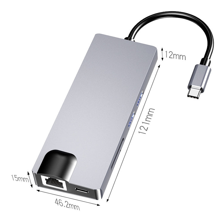 HW-TC12 8 In 1 Type-C / USB-C Multifunctional Extension HUB Adapter Hdmi / Vga Hub Card Reader + Network Card - free shipping - PMC Jewellery - Order now!