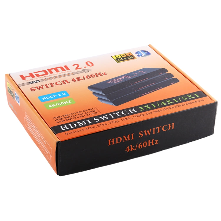 5X1 4K/60Hz HDMI 2.0 Switch with Remote Control, EU Plug