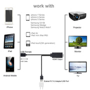 1080P USB 2.0 Male + USB 2.0 Female to HDMI HDTV AV Adapter Cable for iPhone / iPad, Android Smartphones(Black)