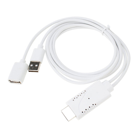 USB Male + USB 2.0 Female to HDMI Phone to HDTV Adapter Cable(White)