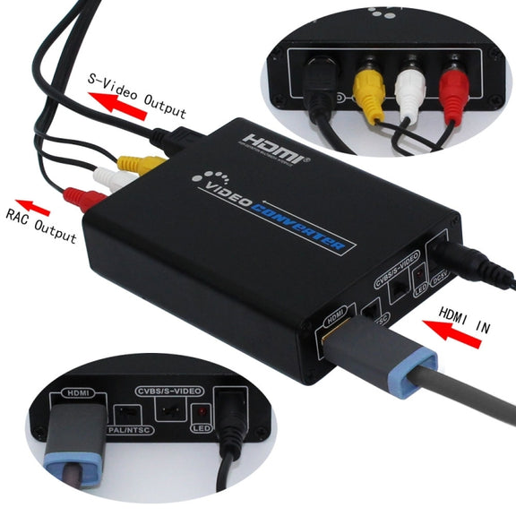 HDMI to Composite / AV S-Video Converter RCA CVBS/L/R Video Converter Adapter, UK Plug