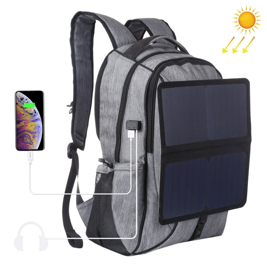 HAWEEL 14W Foldable Removable Solar Power Outdoor Portable Canvas Dual Shoulders Laptop Backpack, USB Output: 5V 2.1A Max(Grey) - free shipping - PMC Jewellery - Order now!