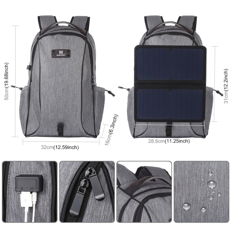 HAWEEL 14W Foldable Removable Solar Power Outdoor Portable Canvas Dual Shoulders Laptop Backpack, USB Output: 5V 2.1A Max(Grey)