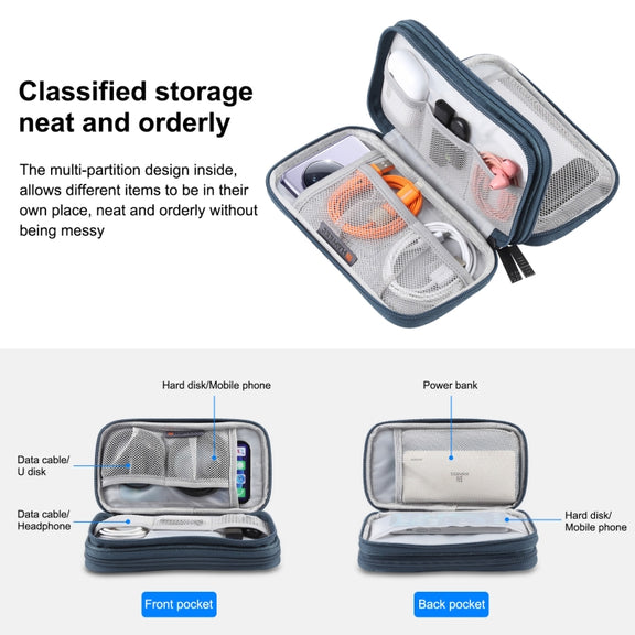 HAWEEL Electronic Organizer Double Layers Storage Bag for Cables, Charger, Power Bank, Phones, Earphones(Dark Blue)
