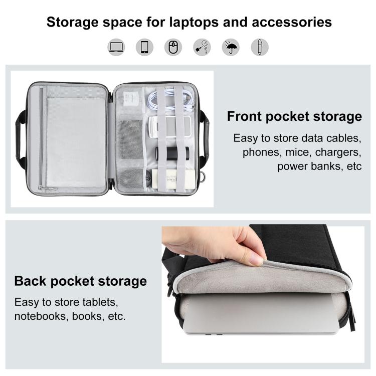 HAWEEL 15.0 inch -16.0 inch Briefcase Crossbody Laptop Bag For Macbook, Lenovo Thinkpad, ASUS, HP(Black) - 15 inch by HAWEEL | Online Shopping South Africa | PMC TechLife | Buy Now Pay Later Mobicred