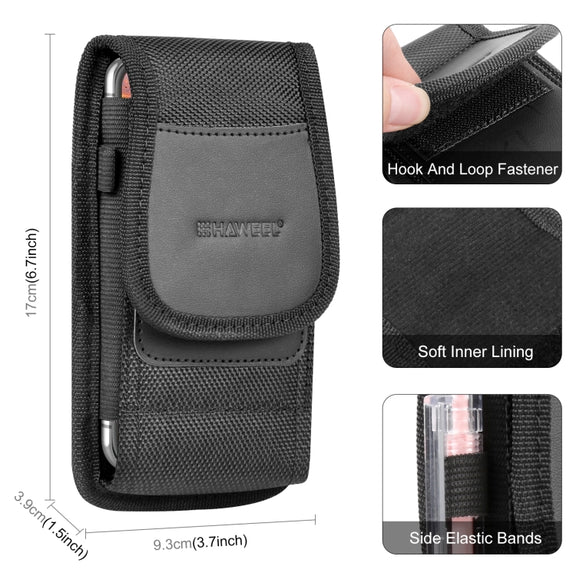 HAWEEL 4.7-6.1 inch Nylon Cloth Phone Belt Clip Carrying Pouch with Card Slot (Black)