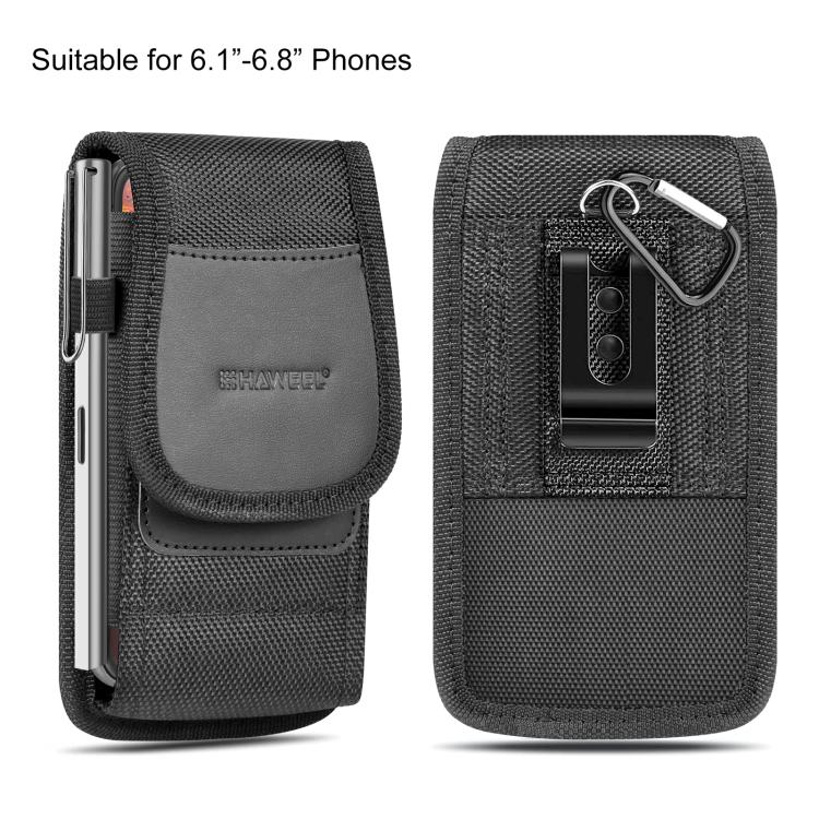 HAWEEL 6.1-6.8 inch Nylon Cloth Phone Belt Clip Carrying Pouch with Card Slot(Black) - free shipping - PMC TechLife - Order now!