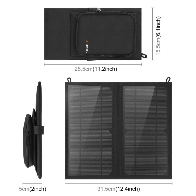 HAWEEL 12W 2 Panels Foldable Solar Panel Charger Bag with 5V / 3.1A Max Dual USB Ports, Support QC3.0 and AFC - free shipping - PMC Jewellery - Order now!