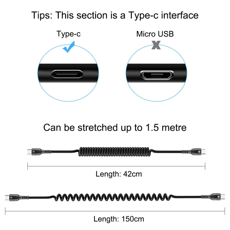 HAWEEL 1.5m 5A USB-C / Type-C to USB-C / Type-C Retractable Coiled PD Fast Charging Cable - USB-C & Type-C Cable by HAWEEL | Online Shopping South Africa | PMC Jewellery | Buy Now Pay Later Mobicred