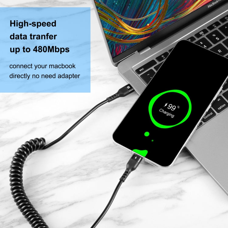 HAWEEL 1.5m 5A USB-C / Type-C to USB-C / Type-C Retractable Coiled PD Fast Charging Cable - USB-C & Type-C Cable by HAWEEL | Online Shopping South Africa | PMC Jewellery | Buy Now Pay Later Mobicred
