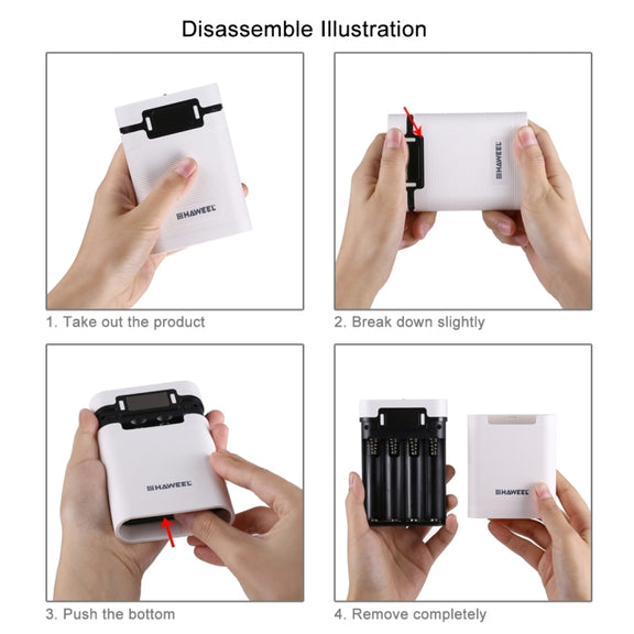 HAWEEL DIY 4 x 18650 Battery (Not Included) 10000mAh Power Bank Shell Box with 2 x USB Output & Display for iPhone, Galaxy, Sony, HTC, Google, Huawei, Xiaomi, Lenovo and other Smartphones(White)