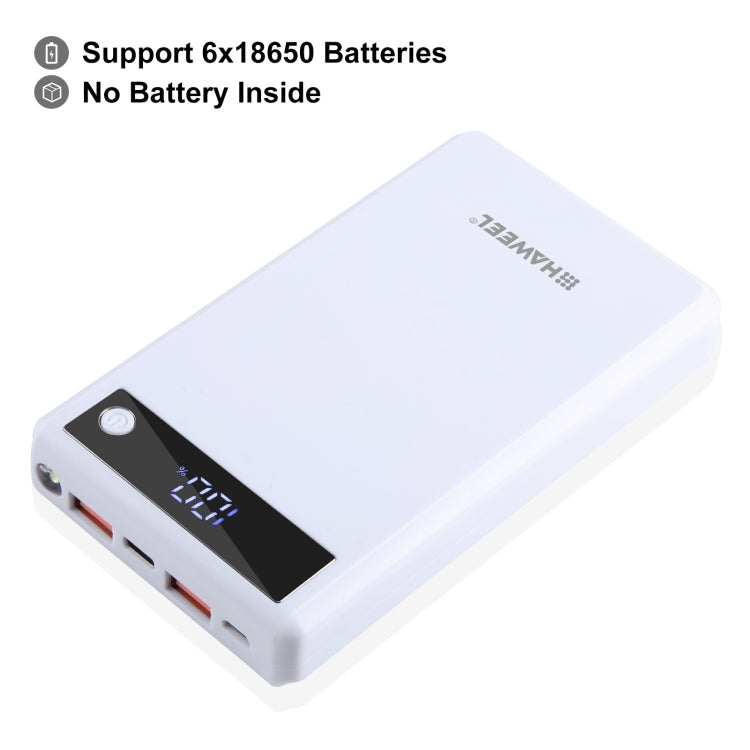 HAWEEL DIY 6 x 18650 Battery 24W Fast Charge Power Bank Box Case with Display, Not Include Battery (White) - free shipping - PMC Jewellery - Order now!