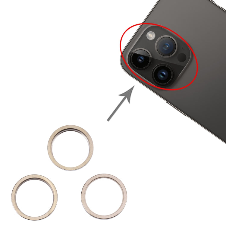 For iPhone 14 Pro 3PCS Rear Camera Glass Lens Metal Outside Protector Hoop Ring(Gold) - Camera Series by PMc TechLife | Online Shopping South Africa | PMc TechLife | Buy Now Pay Later Mobicred