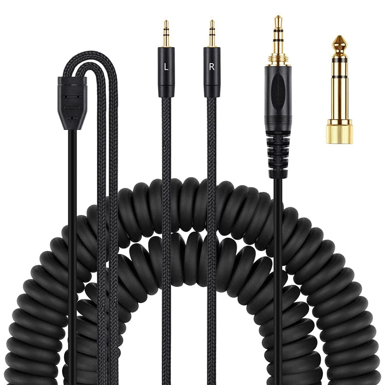 ZS0227 Headphone Dual 3.5mm Spring Audio Cable for Denon AH-D7100 7200 D600 D9200 5200 (Black) - Headset Accessories by PMC Jewellery | Online Shopping South Africa | PMC Jewellery | Buy Now Pay Later Mobicred