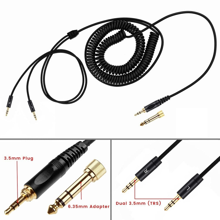 ZS0227 Headphone Dual 3.5mm Spring Audio Cable for Denon AH-D7100 7200 D600 D9200 5200 (Black) - Headset Accessories by PMC Jewellery | Online Shopping South Africa | PMC Jewellery | Buy Now Pay Later Mobicred