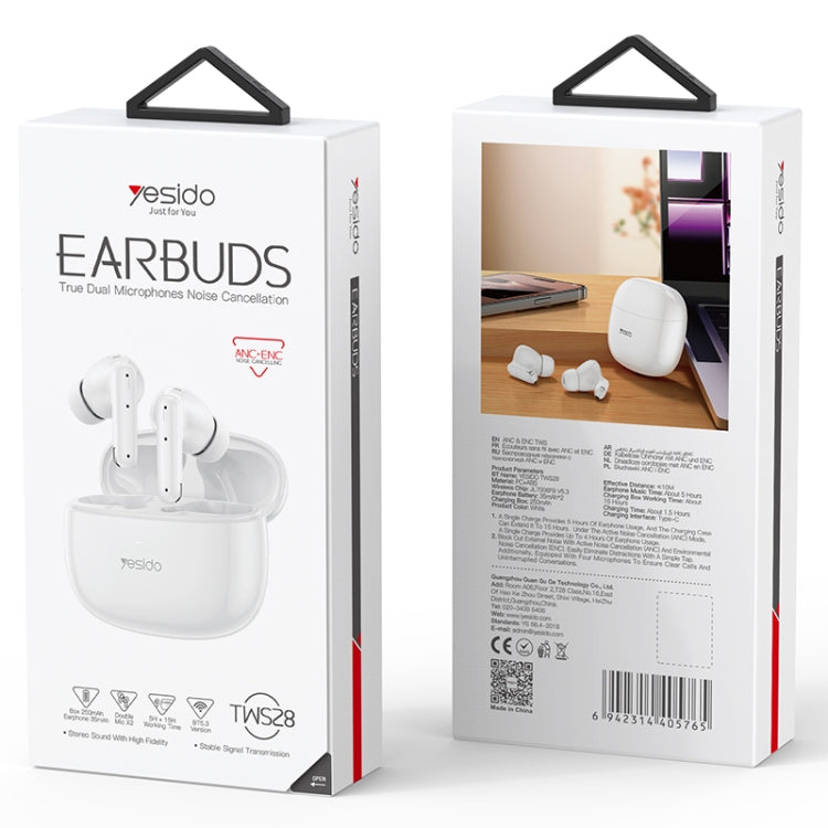 Yesido TWS28 ANC+ENC Dual Noise Reduction Smart TWS Wireless Bluetooth Earphone (White)