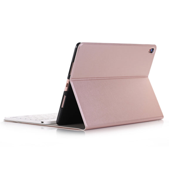 A09 Bluetooth 3.0 Ultra-thin ABS Detachable Bluetooth Keyboard Leather Tablet Case for iPad Air / Pro 10.5 inch (2019), with Holder (Rose Gold)