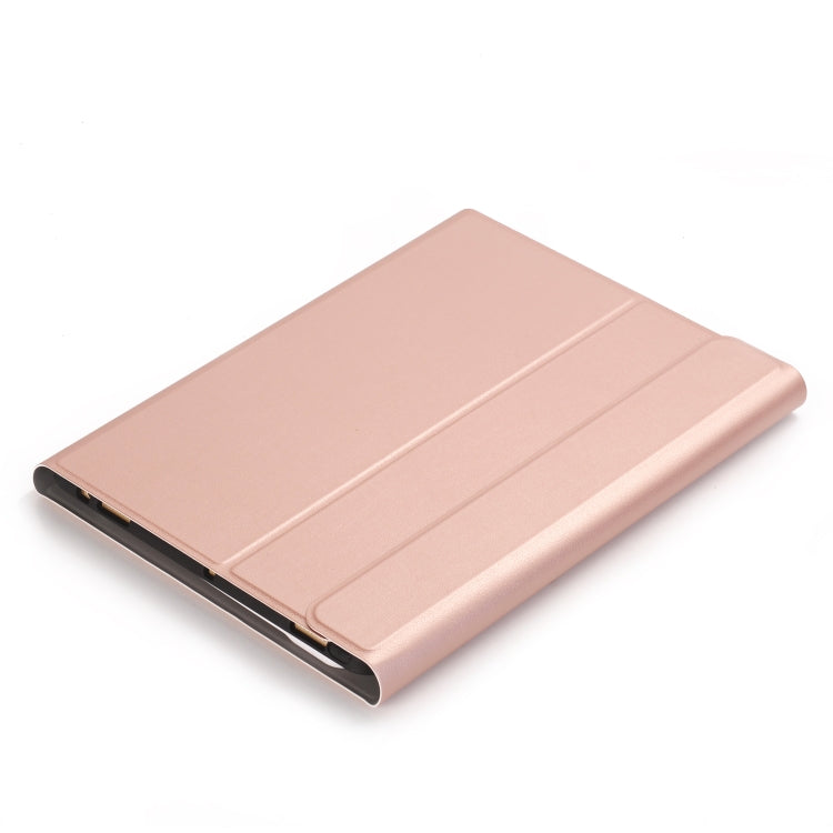 A09B Bluetooth 3.0 Ultra-thin ABS Detachable Bluetooth Keyboard Leather Tablet Case for iPad Air / Pro 10.5 inch (2019), with Pen Slot & Holder (Rose Gold)