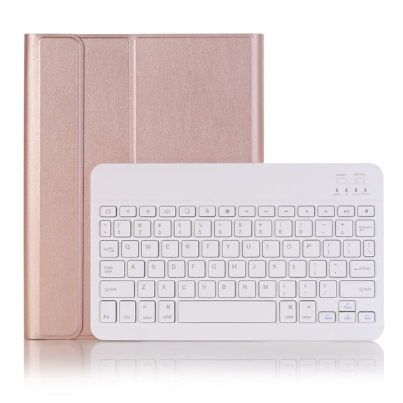A09B Bluetooth 3.0 Ultra-thin ABS Detachable Bluetooth Keyboard Leather Tablet Case for iPad Air / Pro 10.5 inch (2019), with Pen Slot & Holder (Rose Gold)