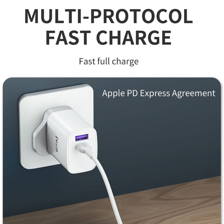 IVON AD52 18W USB-C / Type-C + USB Dual Port PD Fast Charge(UK Plug)