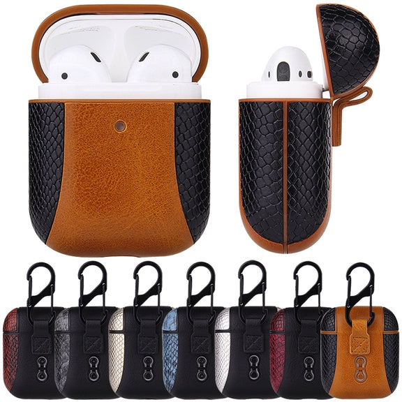 Colour-matching Flip-over Leather Earphones Shockproof Protective Case for Apple AirPods 1 / 2(Brown)