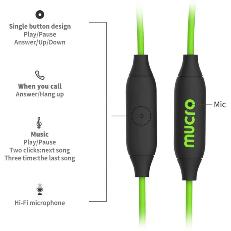Mucro MB-232 Running In-Ear Sport Earhook Wired Stereo Headphones for Jogging Gym(Green) - Sport Earphone by Mucro | Online Shopping South Africa | PMC Jewellery | Buy Now Pay Later Mobicred