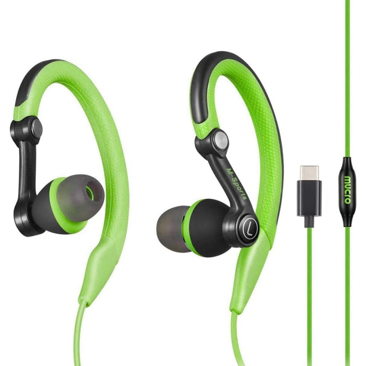 Mucro Type-C Plug In-Ear Sport Earhook Wired Stereo Headphones for Jogging Gym (Green) - free shipping - PMC Jewellery - Order now!
