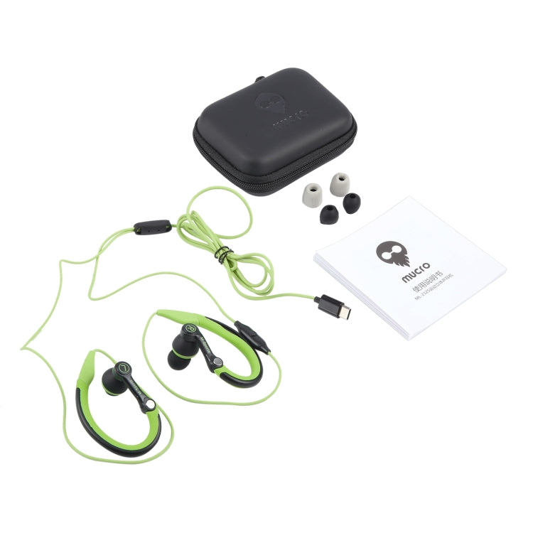 Mucro Type-C Plug In-Ear Sport Earhook Wired Stereo Headphones for Jogging Gym (Green)