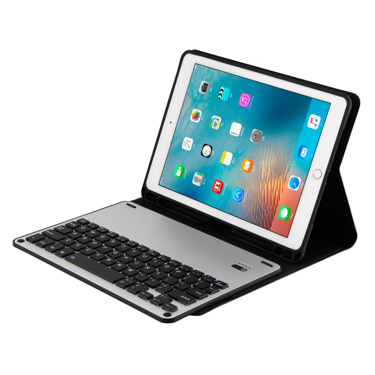 FT-1038E Detachable Bluetooth 3.0 Aluminum Alloy Keyboard + Lambskin Texture Leather Tablet Case for iPad Air / Air 2 / iPad Pro 9.7 inch, with Pen Slot / Water Repellent / Three-gear Angle Adjustment / Magnetic / Sleep Function (Black Silver) - free shipping - PMC TechLife - Order now!