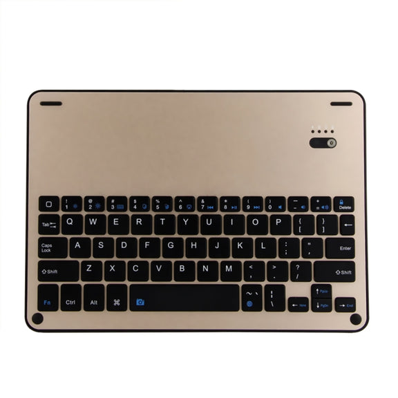 FT-1038E Detachable Bluetooth 3.0 Aluminum Alloy Keyboard + Lambskin Texture Leather Tablet Case for iPad Air / Air 2 / iPad Pro 9.7 inch, with Pen Slot / Water Repellent / Three-gear Angle Adjustment / Magnetic / Sleep Function (Gold)