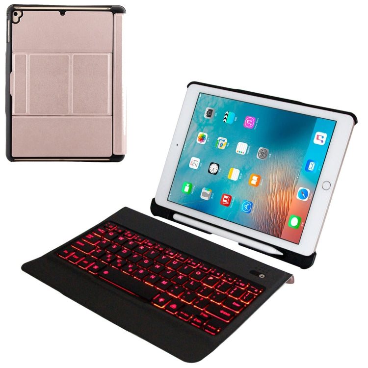 T-201D Detachable Bluetooth 3.0 Ultra-thin Keyboard + Lambskin Texture Leather Tablet Case for iPad Air / Air 2 / iPad Pro 9.7 inch, Support Multi-angle Adjustment / Backlight (Pink) - free shipping - PMC TechLife - Order now!