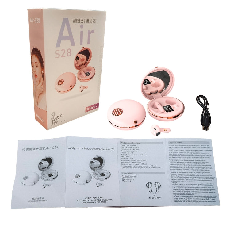 HXSJ Air-S28 TWS Bluetooth 5.3 True Wireless HiFi Stereo Make-up Mirror Earphones with Charging Case (Pink) - free shipping - PMC Jewellery - Order now!