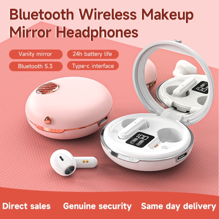 HXSJ Air-S28 TWS Bluetooth 5.3 True Wireless HiFi Stereo Make-up Mirror Earphones with Charging Case (Pink)