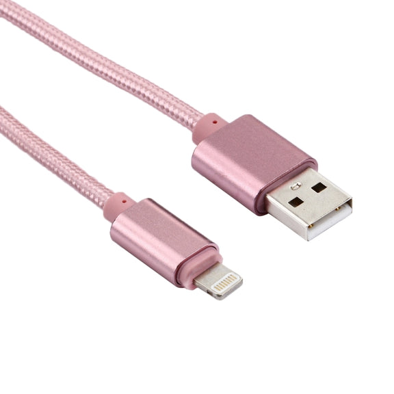 2m Woven Style Metal Head 84 Cores 8 Pin to USB 2.0 Data / Charger Cable(Rose Gold)
