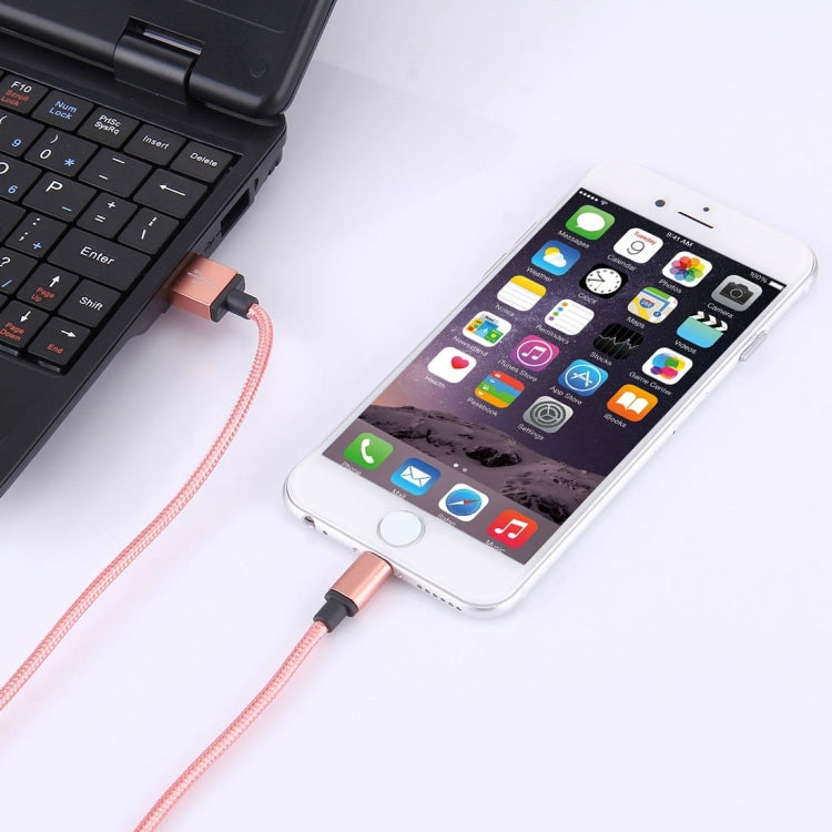 1m Woven Style Metal Head 58 Cores 8 Pin to USB 2.0 Data / Charger Cable(Magenta)