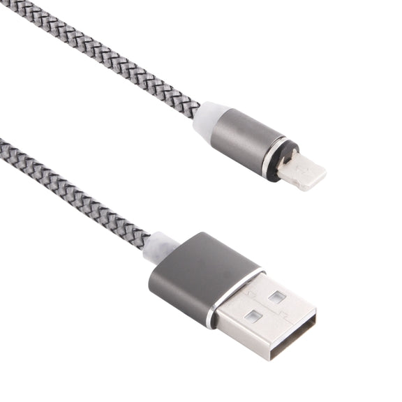 360 Degree Rotation 8 Pin to USB 2.0 Weave Style Magnetic Charging Cable with LED Indicator, Cable Length: 1m(Grey)