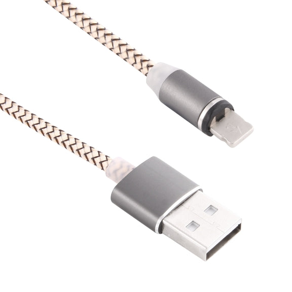 360 Degree Rotation 8 Pin to USB 2.0 Weave Style Magnetic Charging Cable with LED Indicator, Cable Length: 1m(Gold)