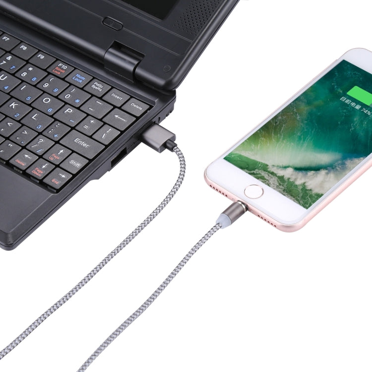 360 Degree Rotation 8 Pin to USB 2.0 Weave Style Magnetic Charging Cable with LED Indicator, Cable Length: 1m(Gold)