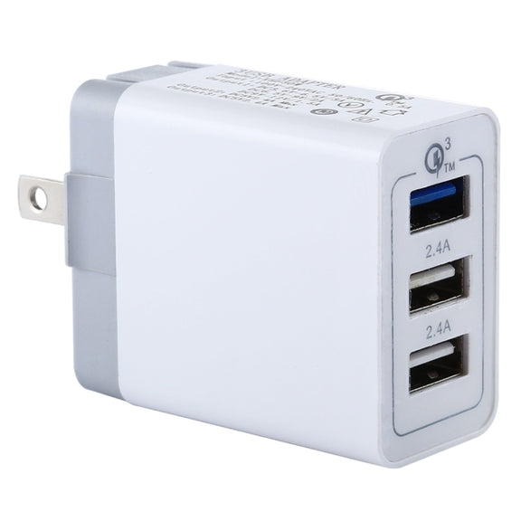 3 USB Ports (3A + 2.4A + 2.4A) Quick Charger QC 3.0 Travel Charger, US Plug, For iPhone, iPad, Samsung, HTC, Sony, Nokia, LG and other Smartphones